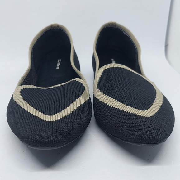 Birdies Blackbird Knit Flats Jet Black With Tan Trim Shoes Women's Size 9 - Picture 2 of 12